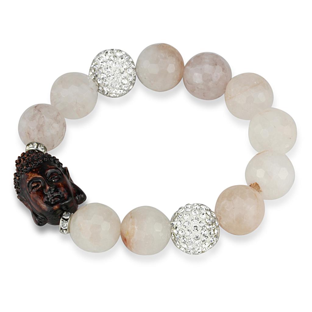 Rhodium Brass Bracelet with Synthetic Onyx in Light Rose