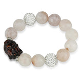 Rhodium Brass Bracelet with Synthetic Onyx in Light Rose