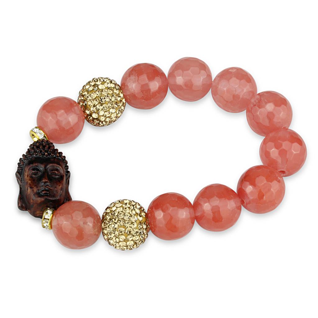 Antique Copper White Metal Bracelet with Synthetic Onyx in Rose