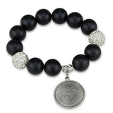 Antique Silver White Metal Bracelet with Synthetic Onyx in Jet