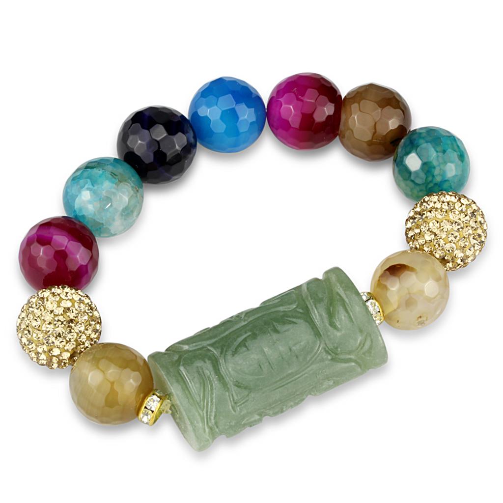 Gold White Metal Bracelet with Synthetic Onyx in Multi Color