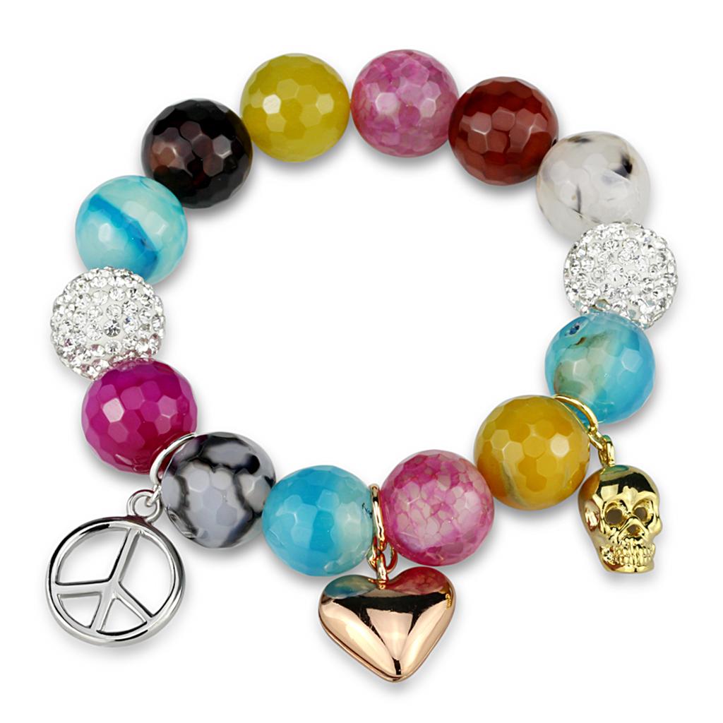 Rhodium + Gold + Rose Gold Brass Bracelet with Synthetic Onyx in Multi Color