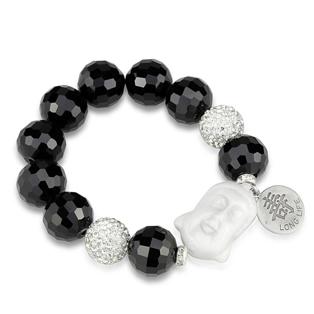 Antique Silver White Metal Bracelet with Synthetic Synthetic Glass in Jet