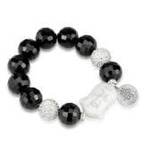 Antique Silver White Metal Bracelet with Synthetic Synthetic Glass in Jet