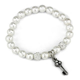 Antique Silver Brass Bracelet with Synthetic Glass Bead in White