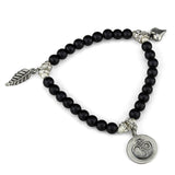 Antique Silver Brass Bracelet with Synthetic Glass Bead in Jet