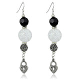 Antique Silver White Metal Earrings with Synthetic Synthetic Glass in Jet