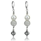 Antique Silver White Metal Earrings with Synthetic Glass Bead in White