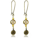 Antique Copper White Metal Earrings with Synthetic Glass Bead in Champagne