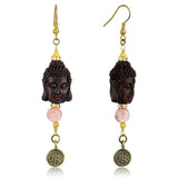Antique Copper White Metal Earrings with Synthetic Glass Bead in Rose