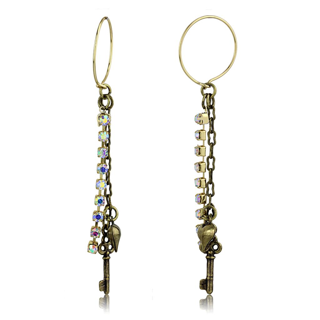 Antique Copper White Metal Earrings with Top Grade Crystal  in White AB