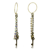 Antique Copper White Metal Earrings with Top Grade Crystal  in White AB