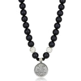 Antique Silver White Metal Necklace with Synthetic Glass Bead in Jet