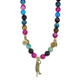 Antique Copper White Metal Necklace with Synthetic Onyx in Multi Color