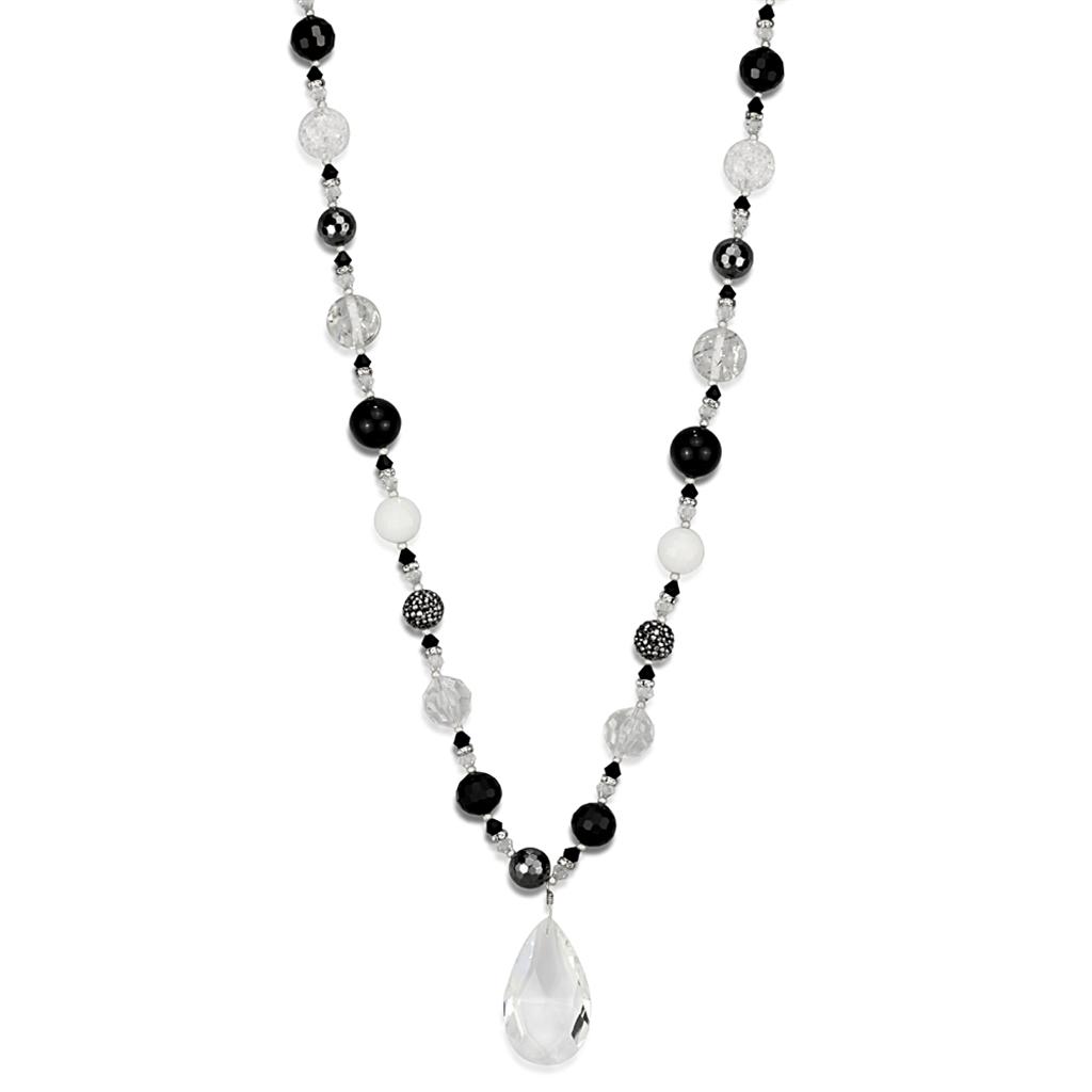 Antique Silver White Metal Necklace with Synthetic Synthetic Glass in Clear