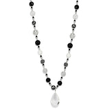 Antique Silver White Metal Necklace with Synthetic Synthetic Glass in Clear