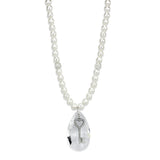 Antique Silver White Metal Necklace with Synthetic Synthetic Glass in Clear