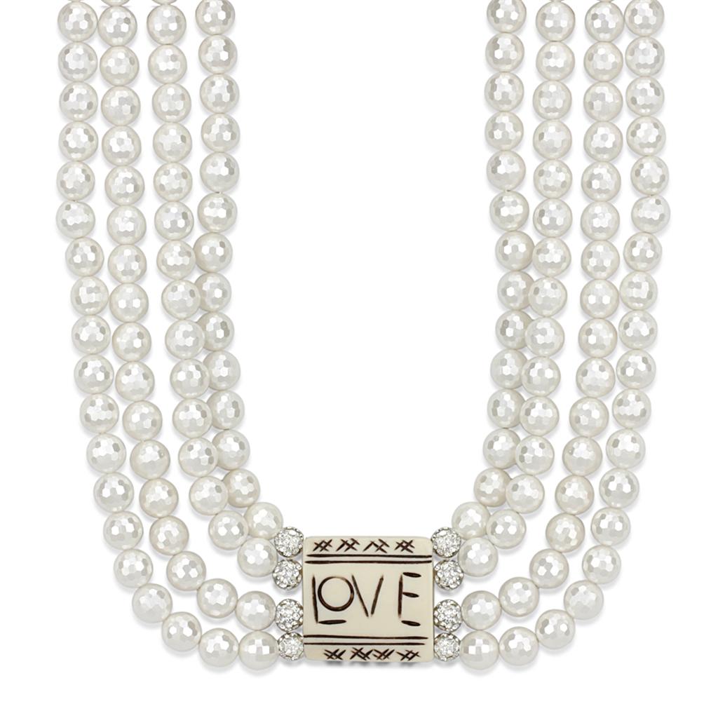 Antique Silver White Metal Necklace with Synthetic Glass Bead in White