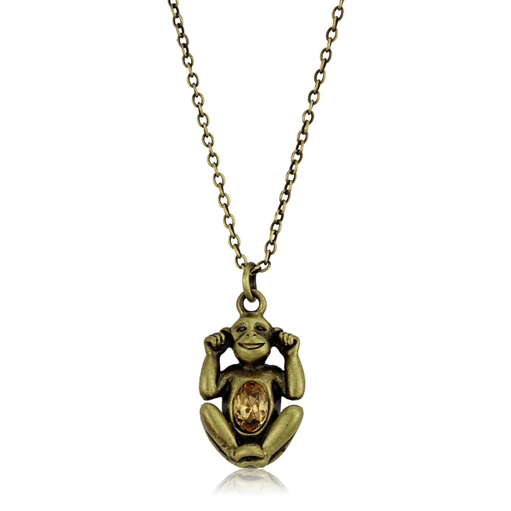 Antique Copper Brass Chain Pendant with Top Grade Crystal  in Citrine Yellow