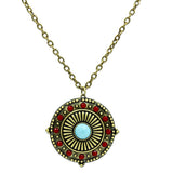 Antique Copper Brass Chain Pendant with Synthetic Synthetic Glass in Sea Blue