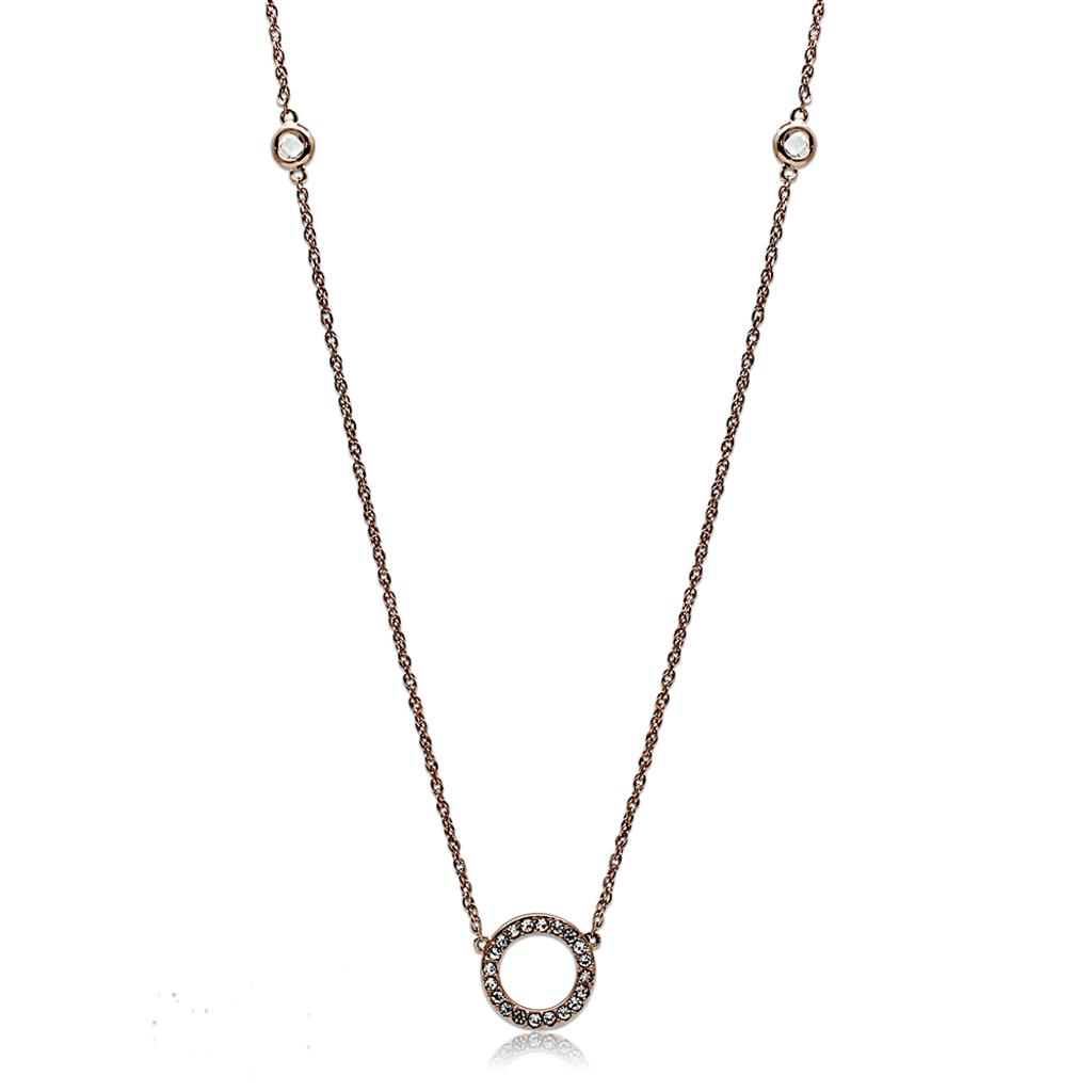Rose Gold Brass Necklace with AAA Grade CZ  in Clear