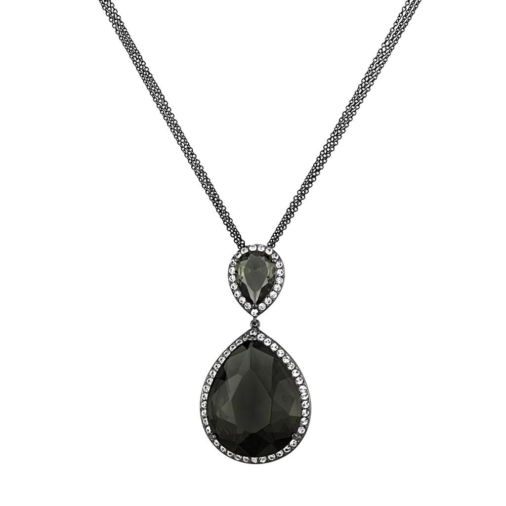 TIN Cobalt Black Brass Chain Pendant with Synthetic Synthetic Glass in Black Diamond