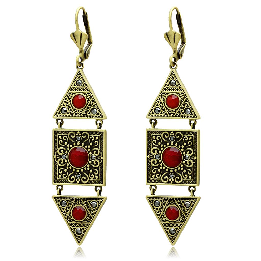 Antique Copper Brass Earrings with Synthetic Synthetic Glass in Siam