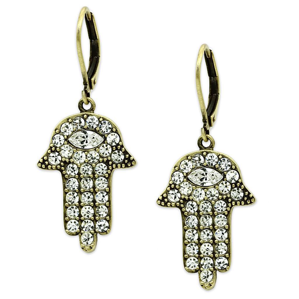 Antique Copper Brass Earrings with Top Grade Crystal  in Clear