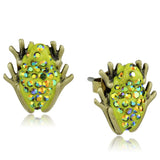Antique Copper Brass Earrings with Top Grade Crystal  in Peridot