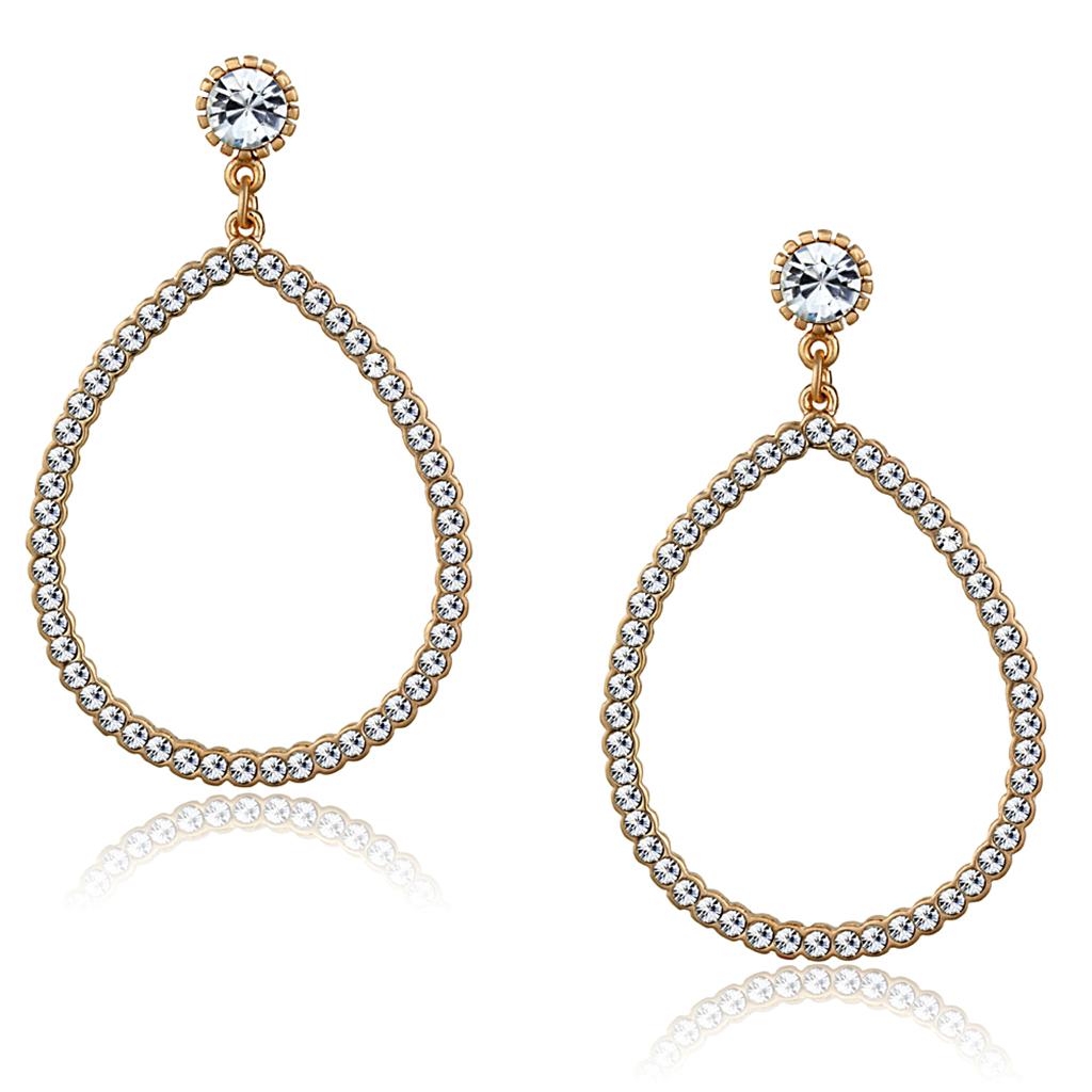 Rose Gold Brass Earrings with Top Grade Crystal  in Clear