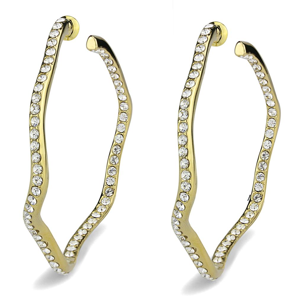IP Gold(Ion Plating) Brass Earrings with Top Grade Crystal  in Clear