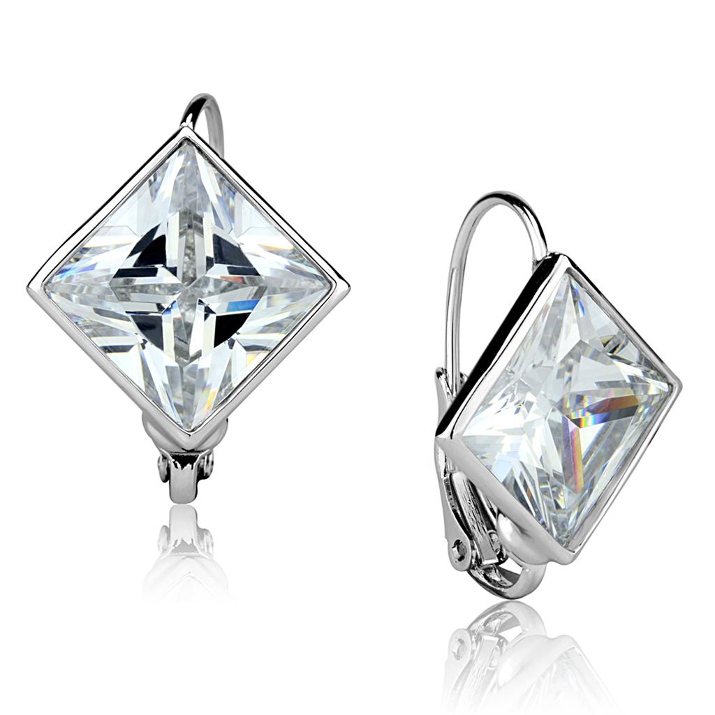 Rhodium Brass Earrings with AAA Grade CZ  in Clear