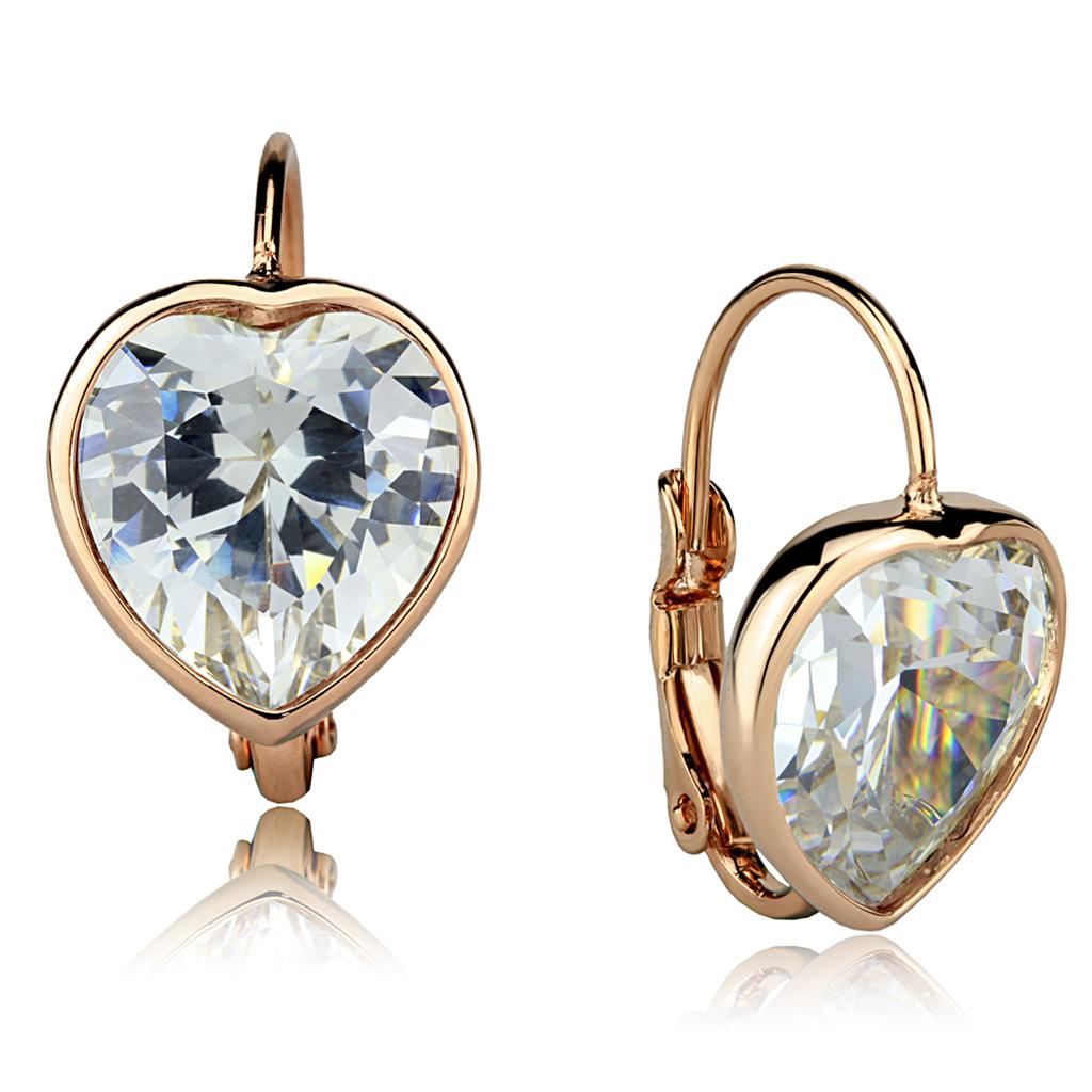 Rose Gold Brass Earrings with AAA Grade CZ  in Clear