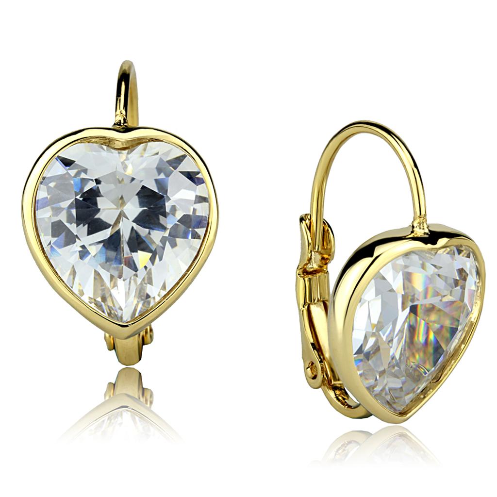 Gold Brass Earrings with AAA Grade CZ  in Clear