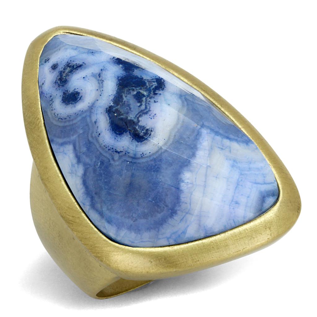 Antique Copper Brass Ring with Synthetic Onyx in Capri Blue