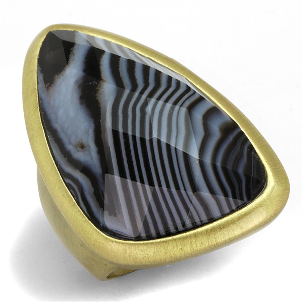 Antique Copper Brass Ring with Synthetic Onyx in Jet