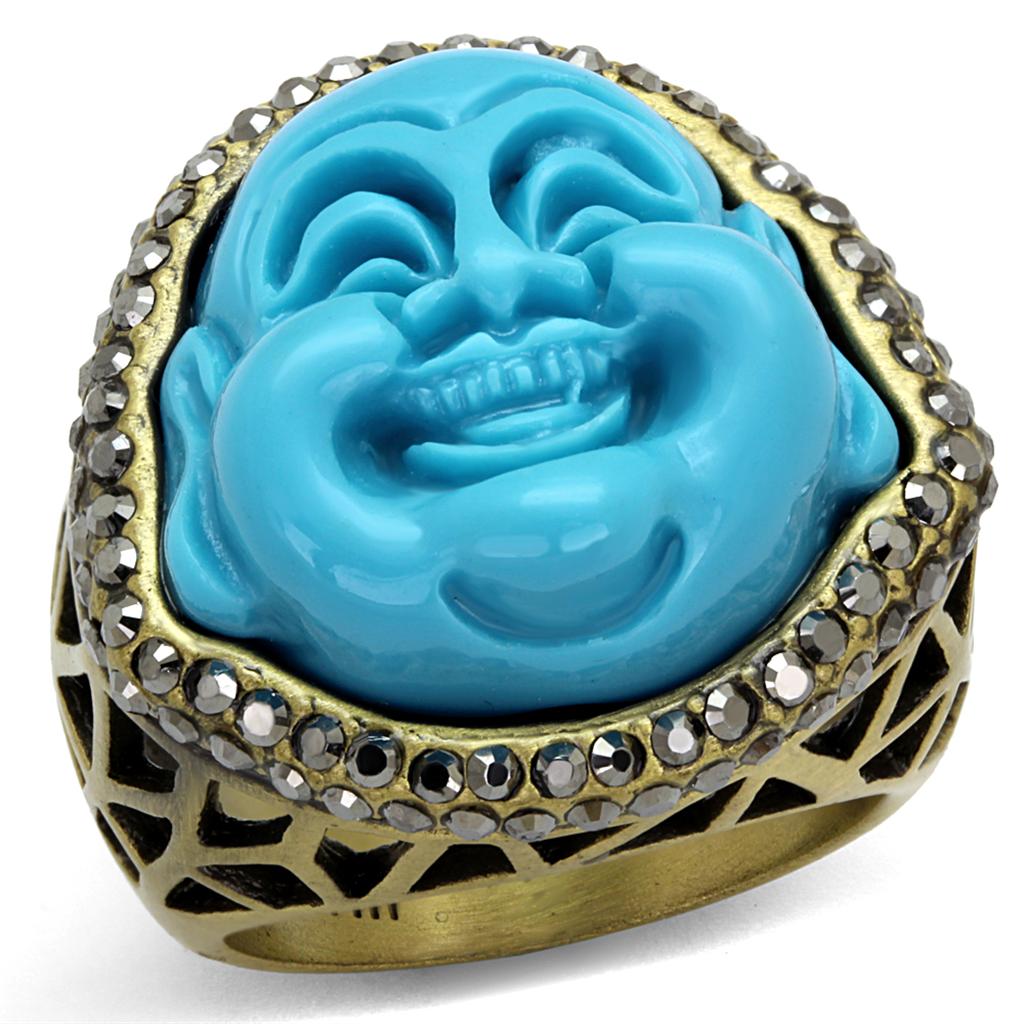 Antique Copper Brass Ring with Synthetic Synthetic Stone in Capri Blue