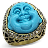 Antique Copper Brass Ring with Synthetic Synthetic Stone in Capri Blue