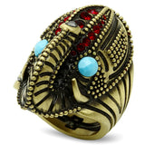 Antique Copper Brass Ring with Synthetic Synthetic Stone in Sea Blue