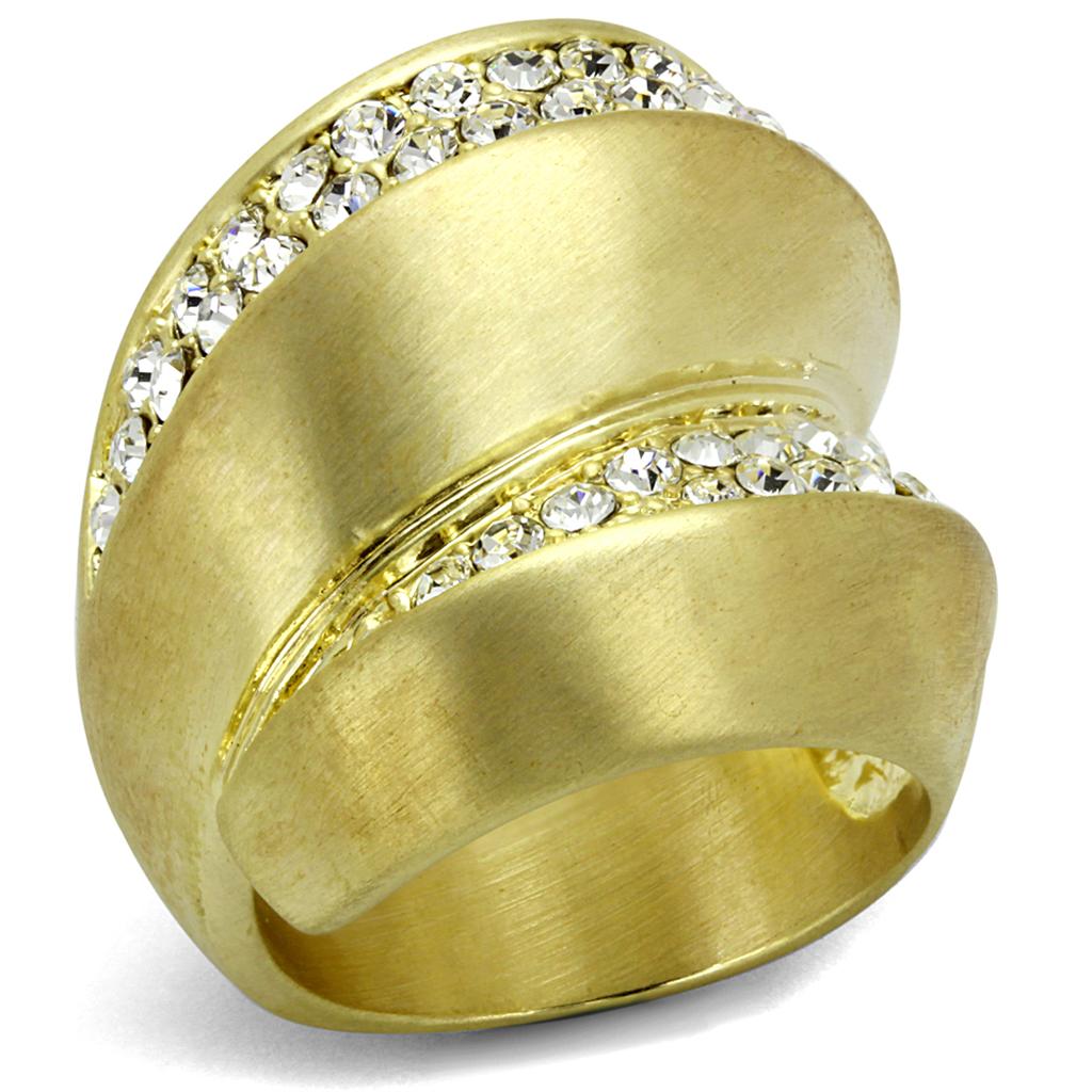 Gold & Brush Brass Ring with Top Grade Crystal  in Clear