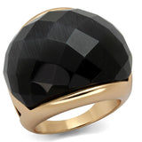 Rose Gold Brass Ring with Synthetic Cat Eye in Jet