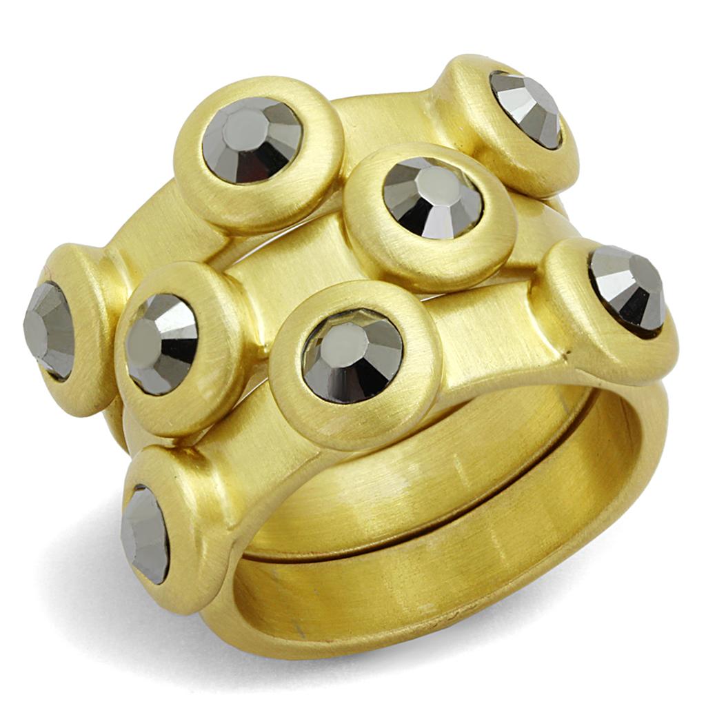 Gold & Brush Brass Ring with Top Grade Crystal  in Hematite