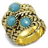 Gold Brass Ring with Synthetic Cat Eye in Sea Blue