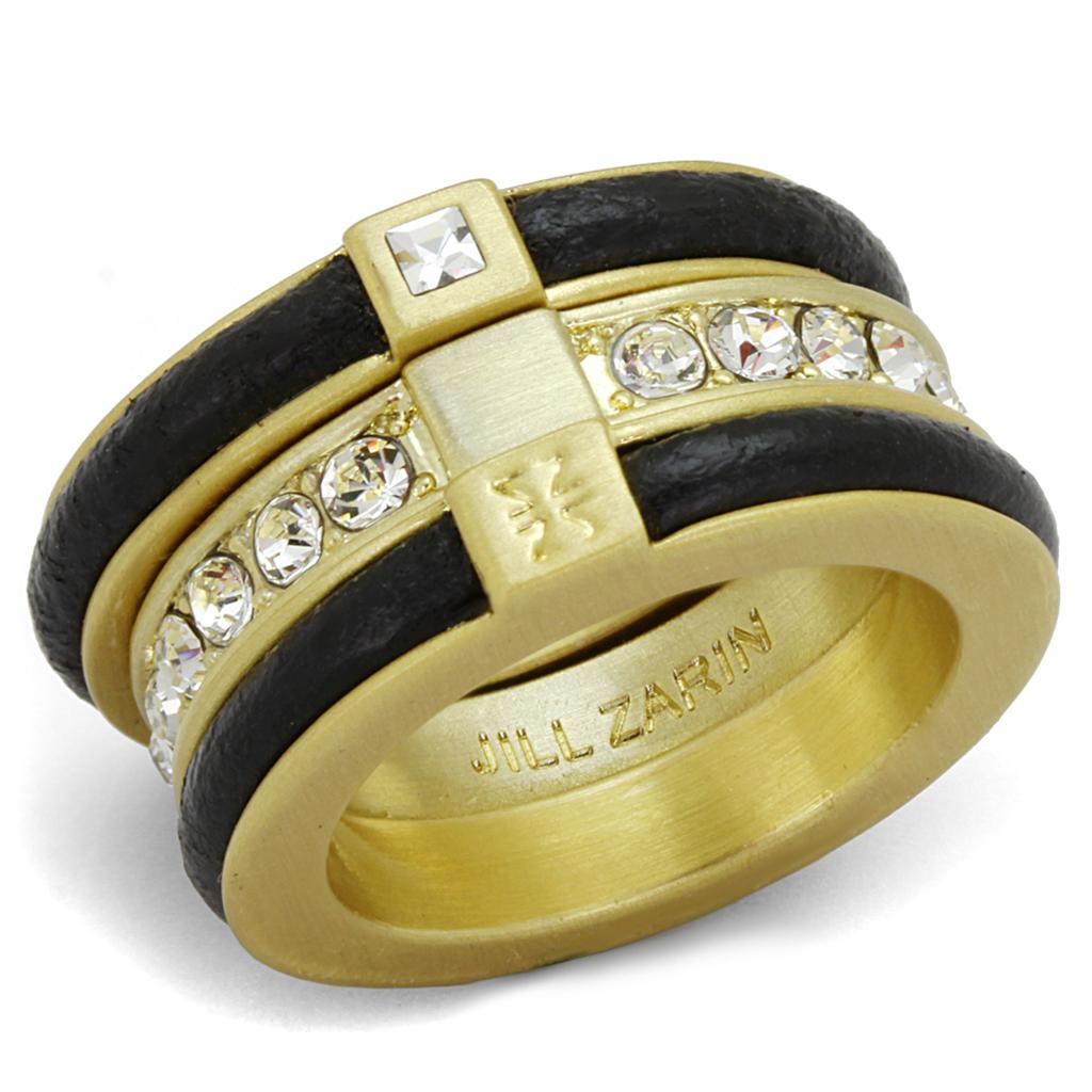 Gold & Brush Brass Ring with Top Grade Crystal  in Clear