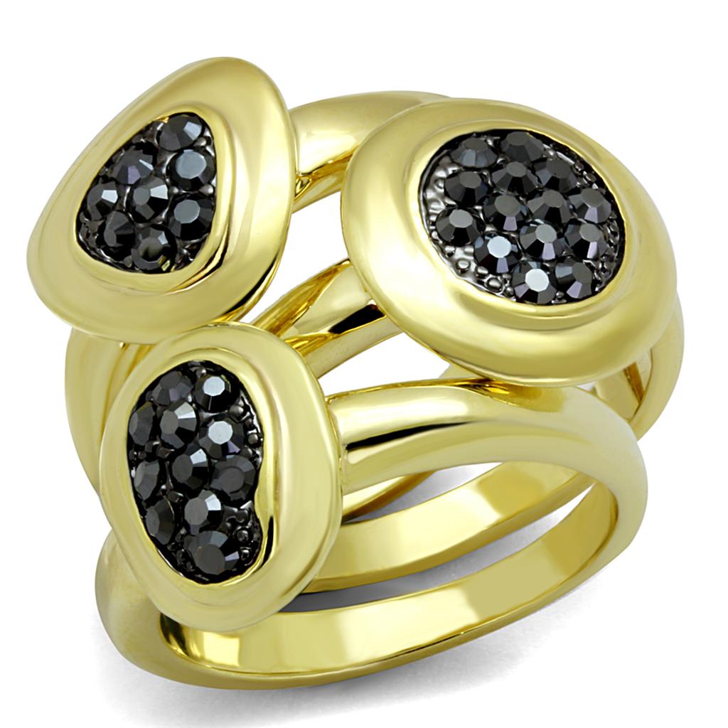 Gold Brass Ring with Top Grade Crystal  in Hematite