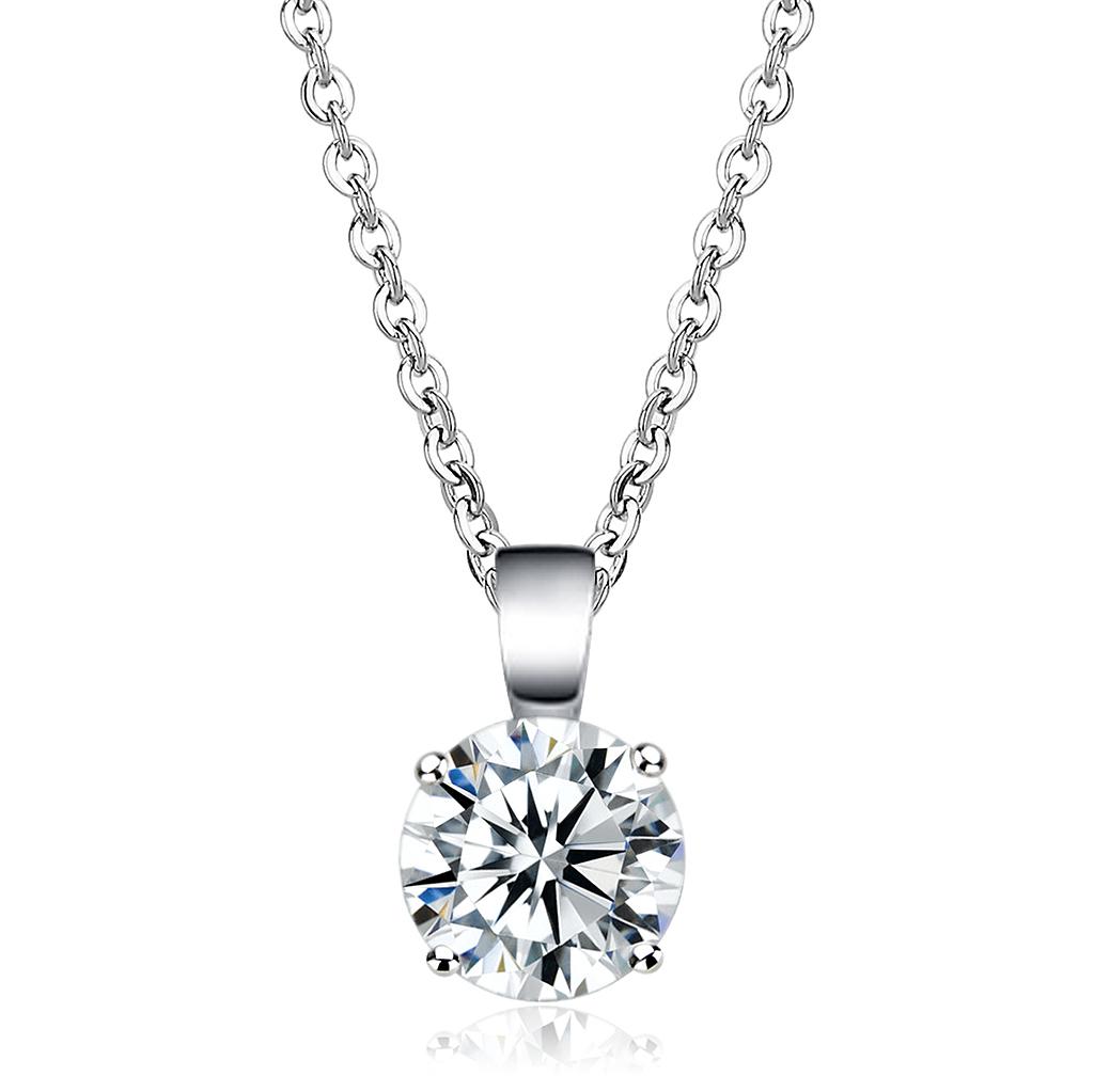Rhodium Brass Chain Pendant with AAA Grade CZ  in Clear