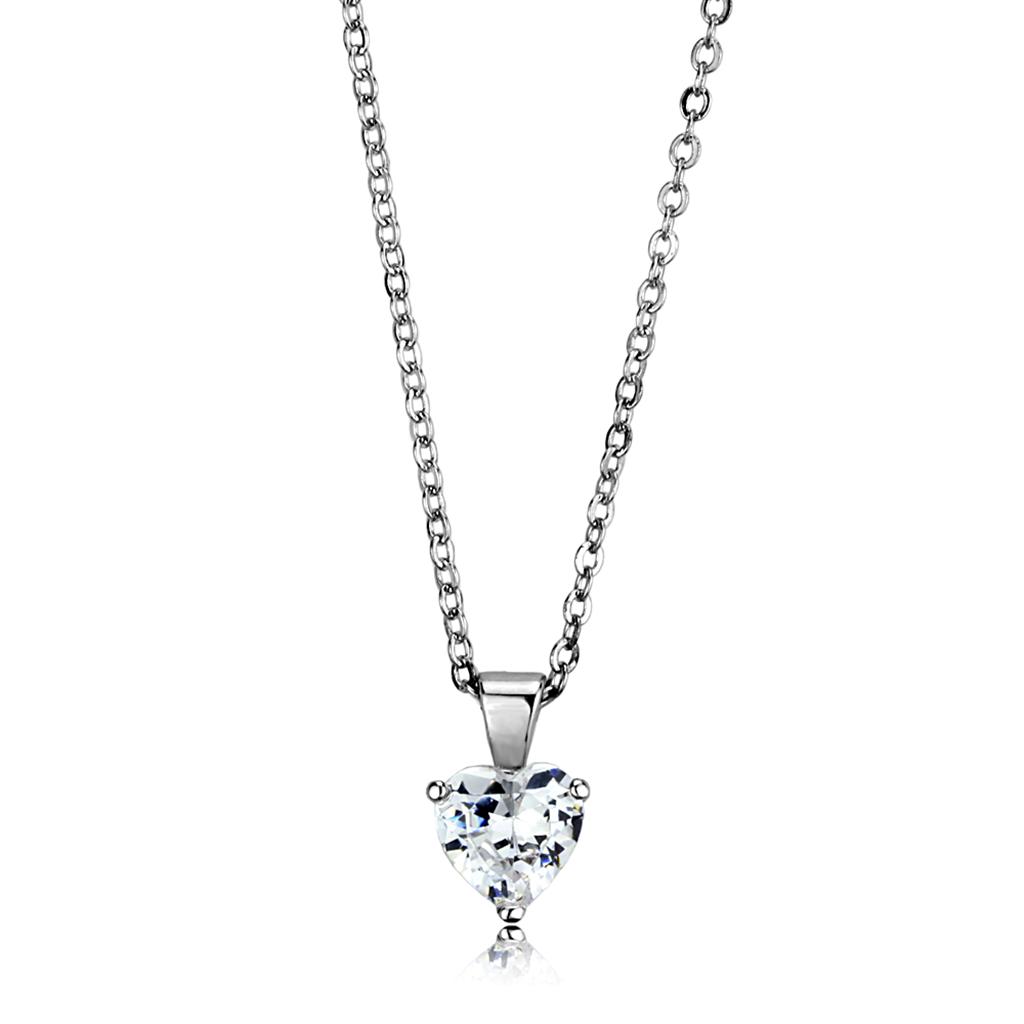 Rhodium Brass Chain Pendant with AAA Grade CZ  in Clear