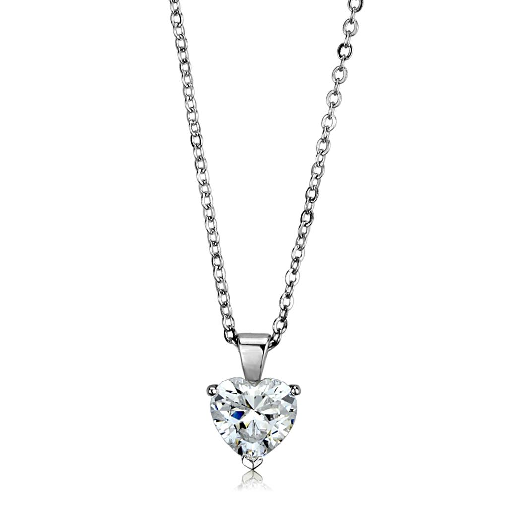 Rhodium Brass Chain Pendant with AAA Grade CZ  in Clear
