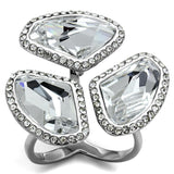 High polished (no plating) Stainless Steel Ring with Top Grade Crystal  in Clear