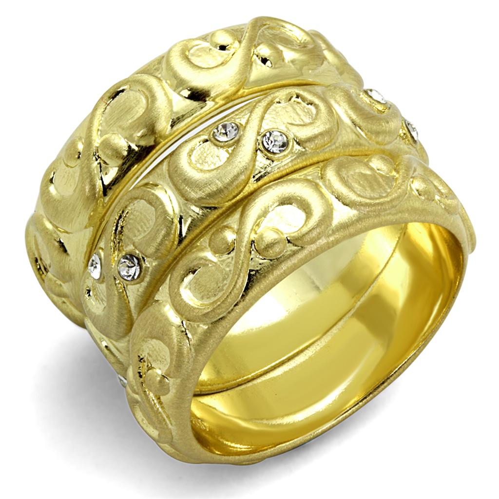 Gold & Brush Brass Ring with Top Grade Crystal  in Clear